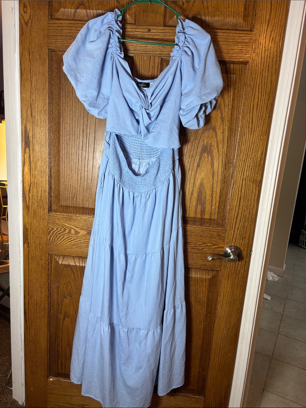 Puff-Sleeve Maxi Dress in Light Blue - Women's
